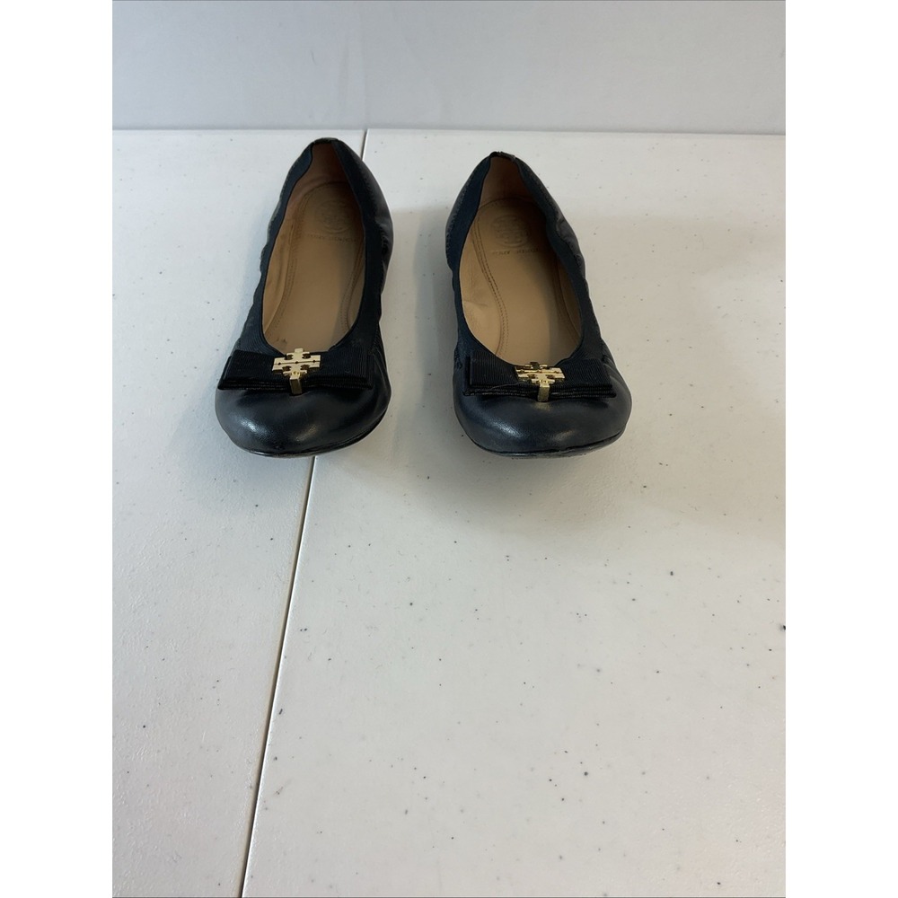 Tory Burch Sedgewick Leather Ballet Flats Gold Medallion Black Size 10 - Picture 4 of 13